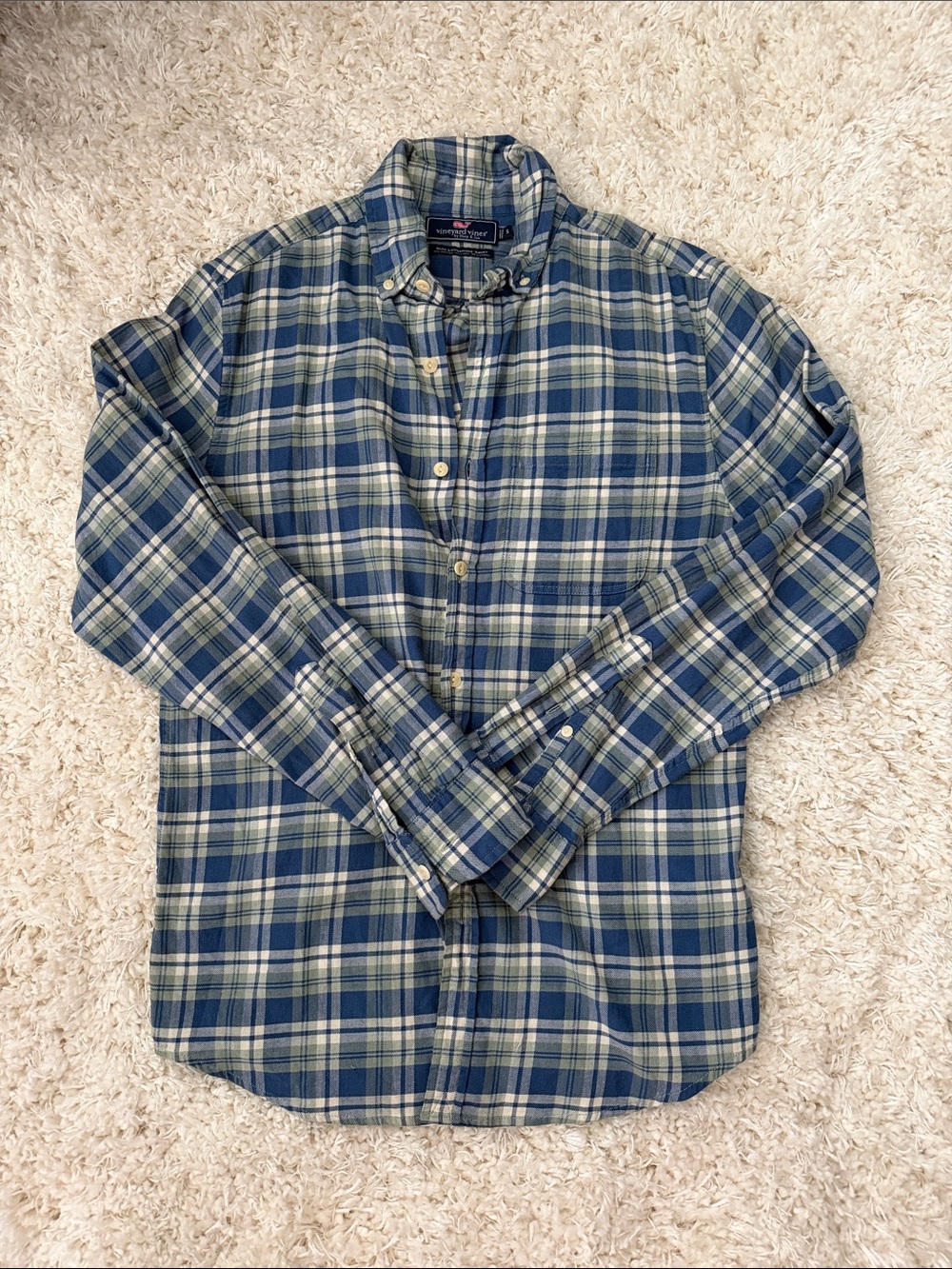 Vineyard Vines Navy and Cream Plaid Button-Down Shirt